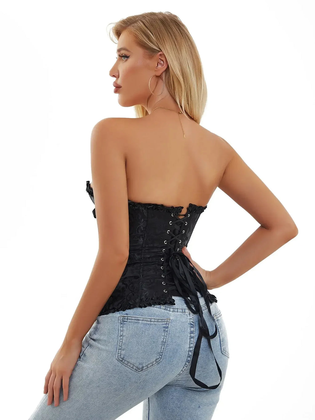 Viktorianisches Corsage-Korsett mit Blumen-Jacquard – Busk-Verschluss vorne