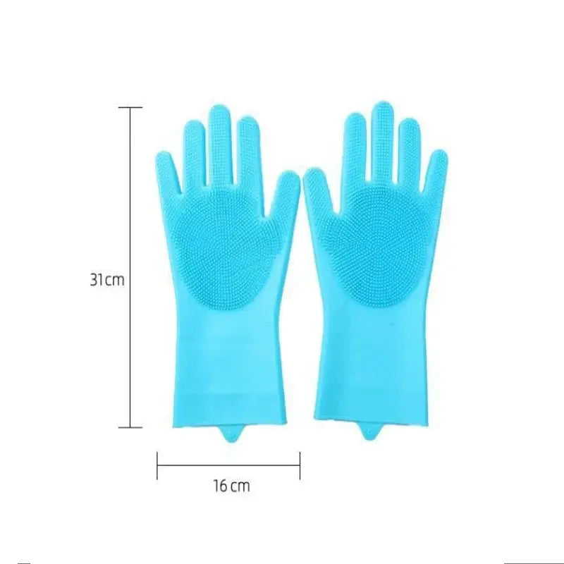 Gants de toilettage en silicone bleu pour chien et chat, paire, texture à picots sur la paume