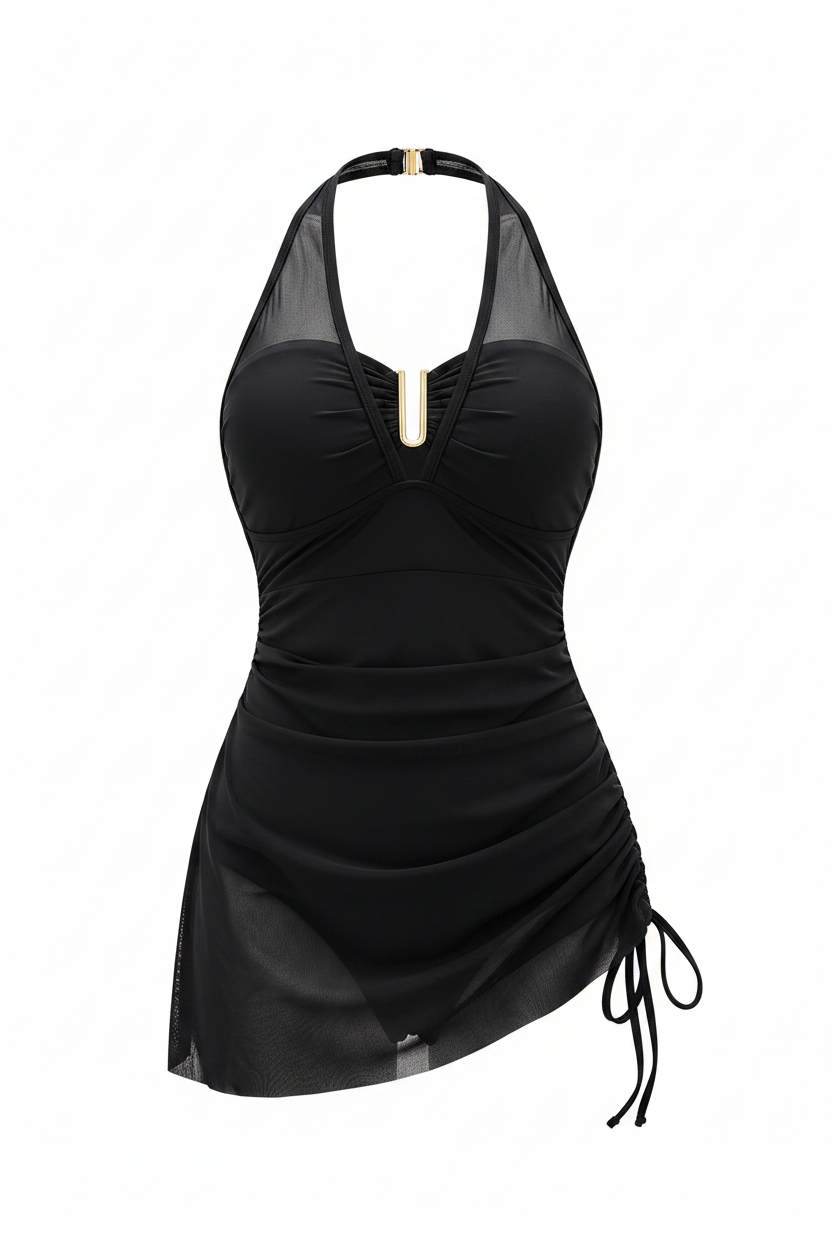 One-Piece Slimming Swimsuit with Mesh Skirt – Sporty Skirt