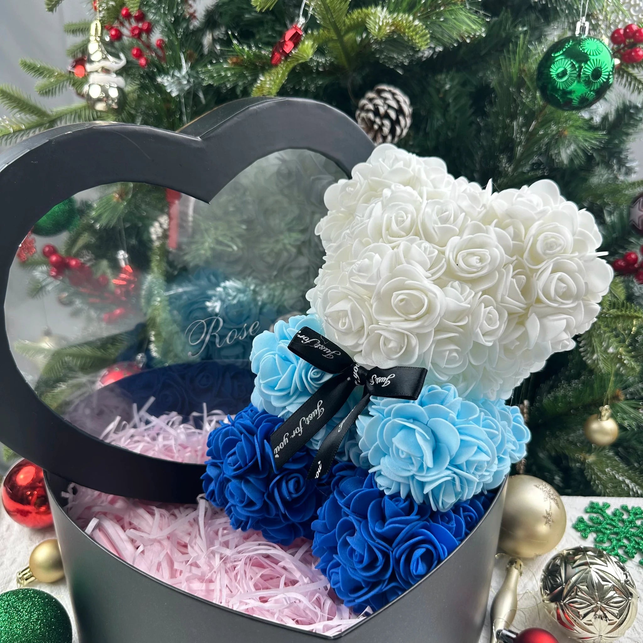 Ourson en roses éternelles avec boîte – 25 cm - LSDLBoutique