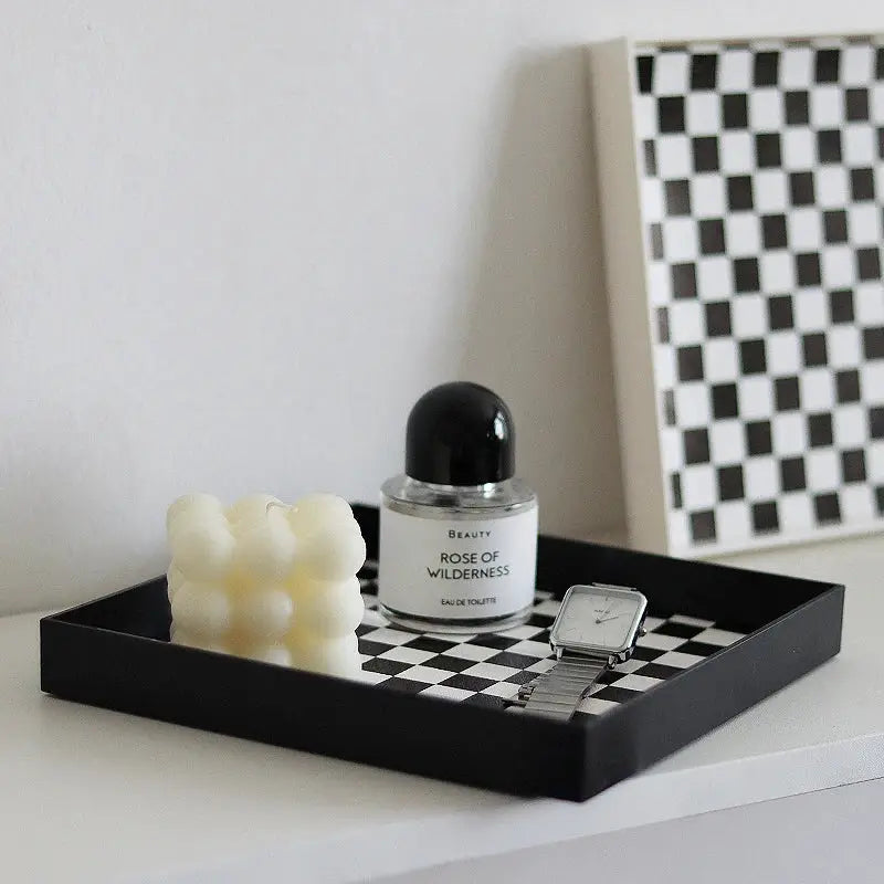 Plateau de rangement bureau style nordique – Damier noir et blanc