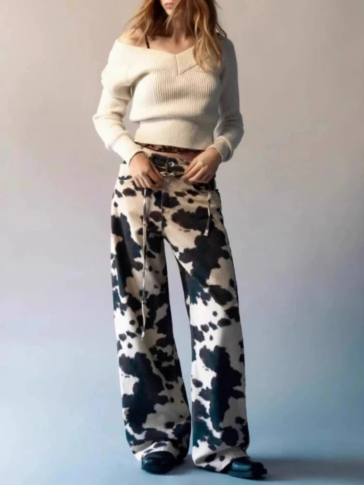 Jean Femme Vintage Imprimé Vache Y2K Baggy Denim - LSDLBoutique