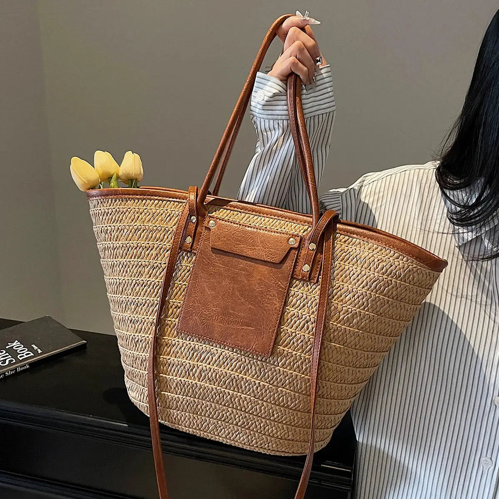 Sac cabas de plage en paille tressée - LSDLBoutique
