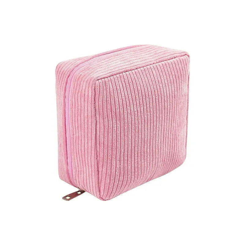 Pochette de rangement multifonction rose en velours côtelé, petite trousse maquillage