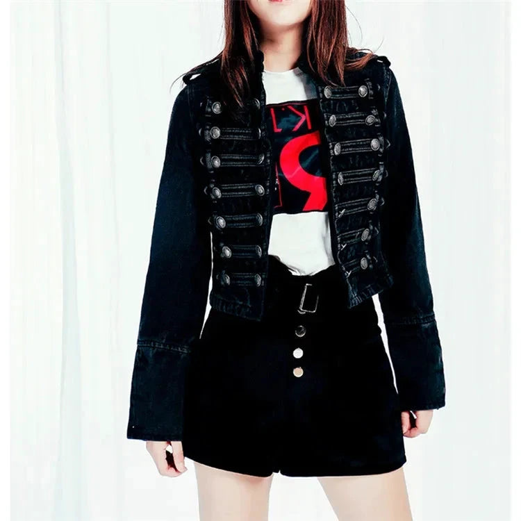 Veste en jean courte fendue à boutons amples - LSDLBoutique