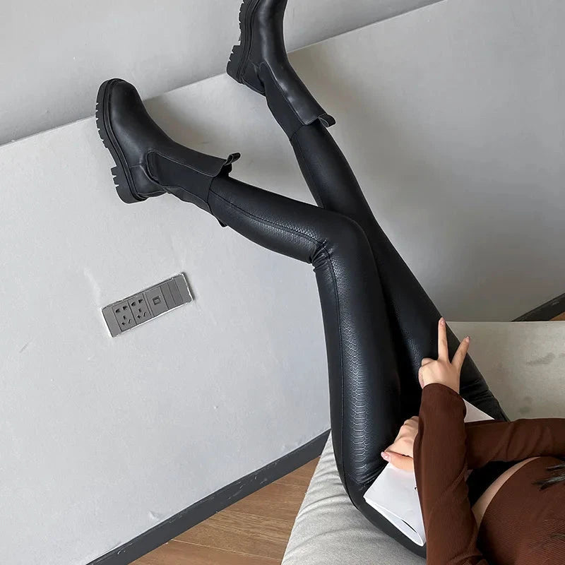 Leggings Cuir PU Noir Taille Haute Serpent - LSDLBoutique