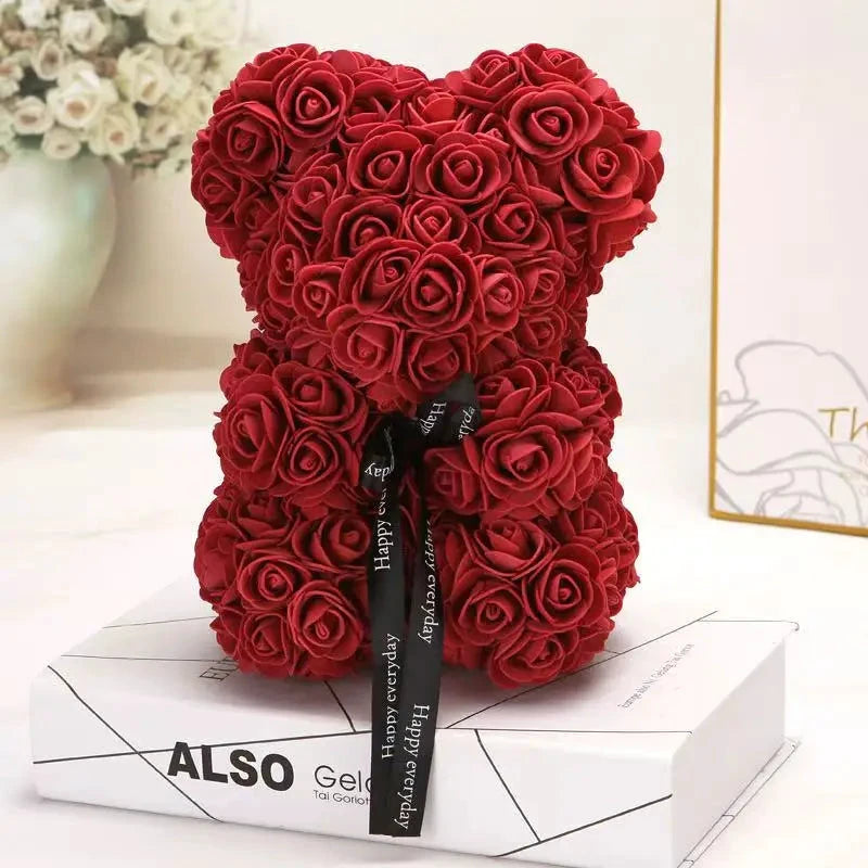 Ourson en roses éternelles avec boîte – 25 cm - LSDLBoutique