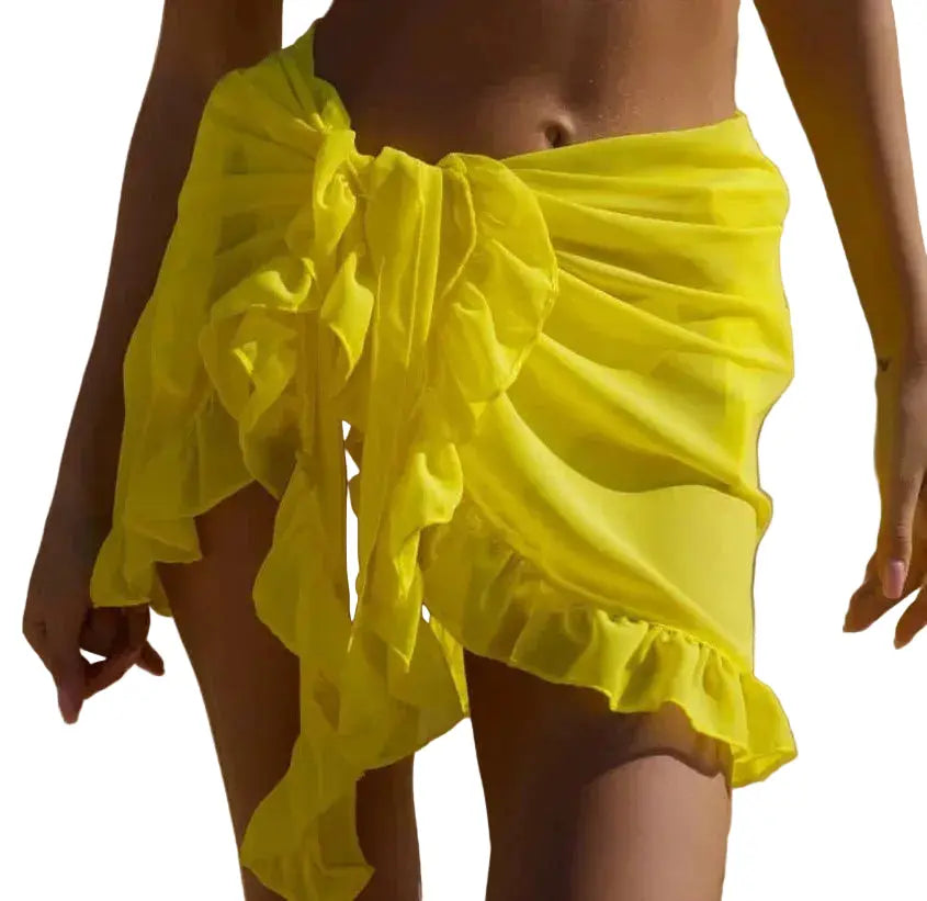 Jupe courte à volants – Sarong de plage jaune vif avec nœud latéral et ourlet volant