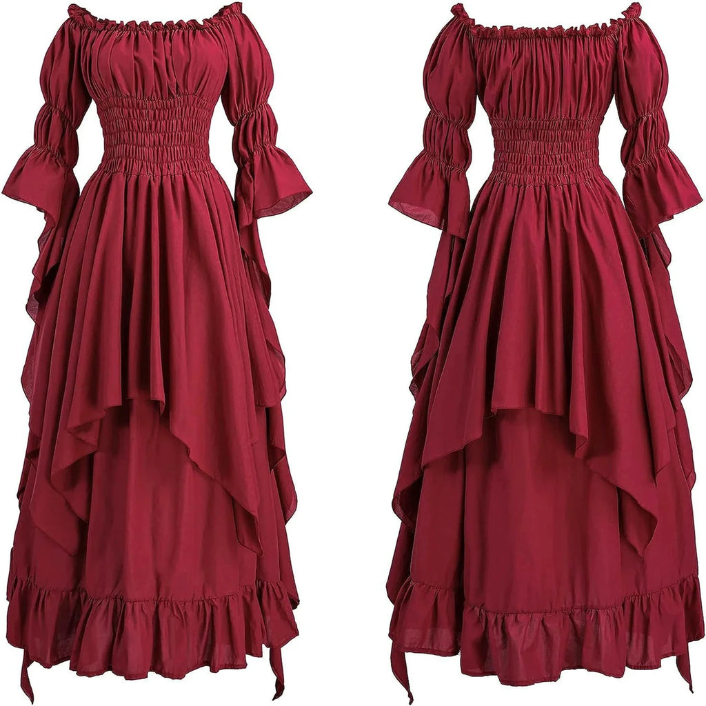 Robe longue style médiéval manches longues encolure élastique - LSDLBoutique