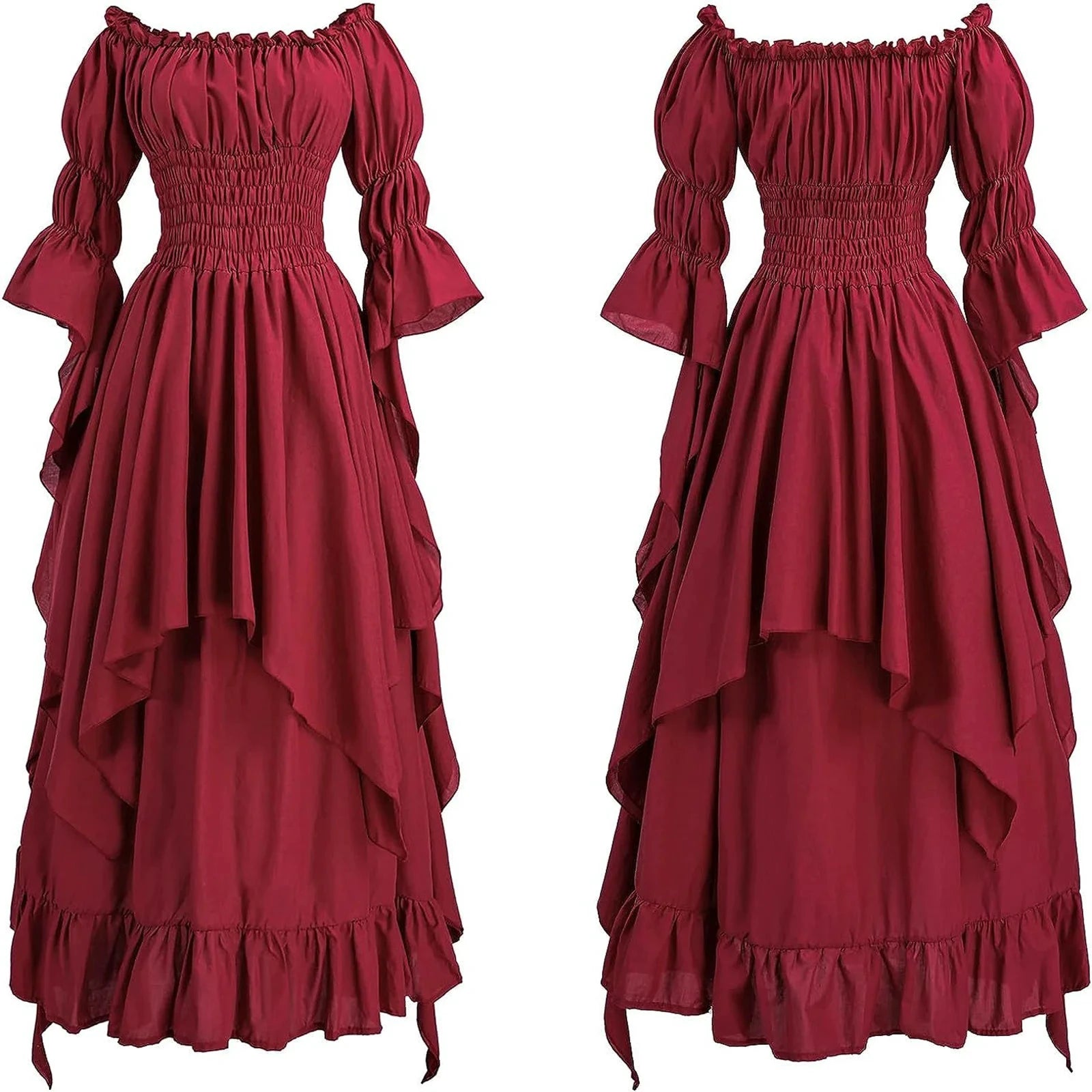 Robe longue style médiéval manches longues encolure élastique - LSDLBoutique