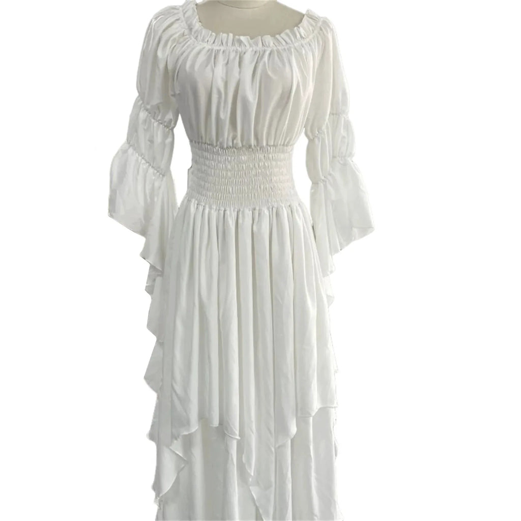 Robe longue style médiéval manches longues encolure élastique - LSDLBoutique