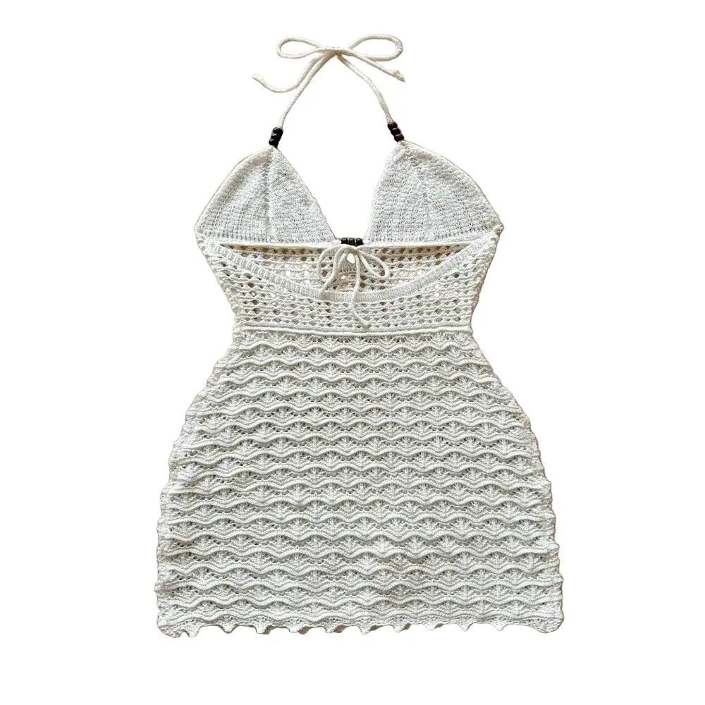 Robe d'été courte en maille à perles de bois – Soleia - LSDLBoutique