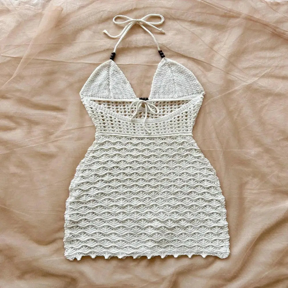 Robe d'été courte en maille à perles de bois – Soleia - LSDLBoutique