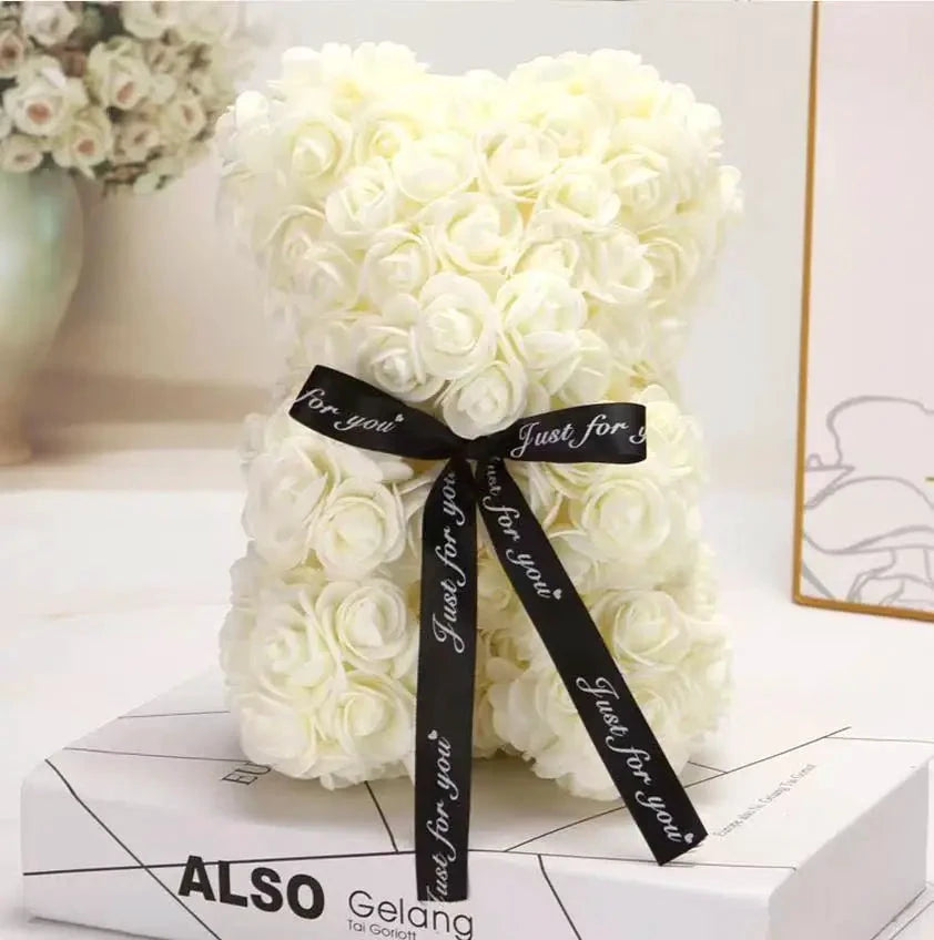 Ourson en roses éternelles avec boîte – 25 cm - LSDLBoutique