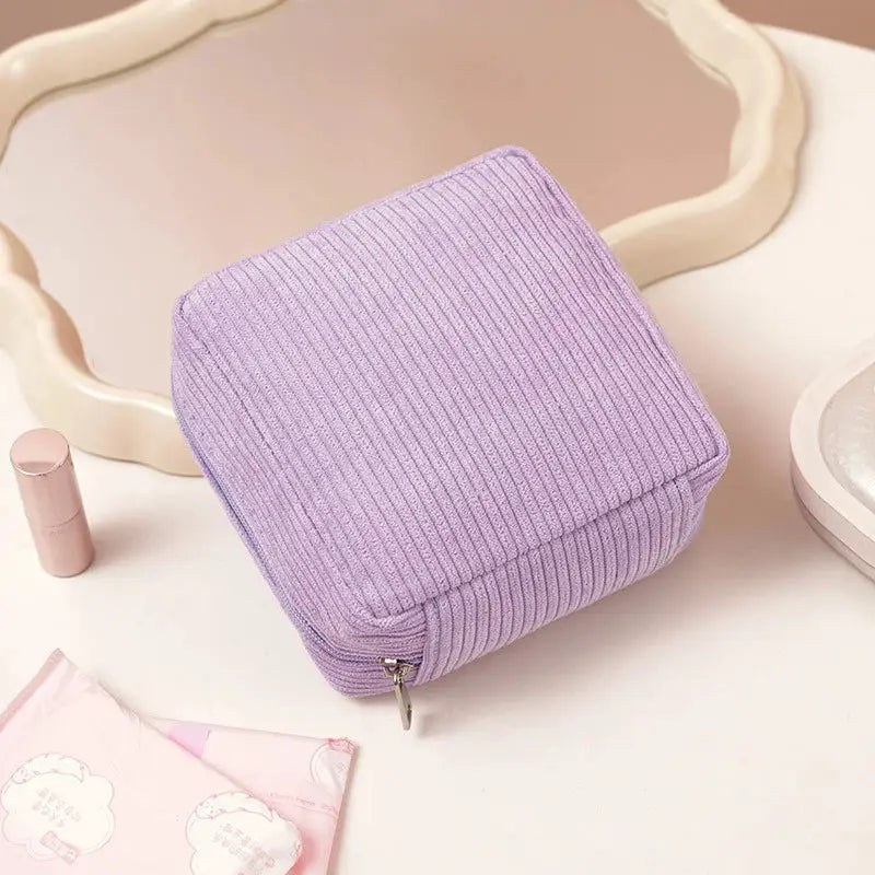 Pochette de rangement multifonction en velours côtelé lilas, LSDLBoutique – sac maquillage