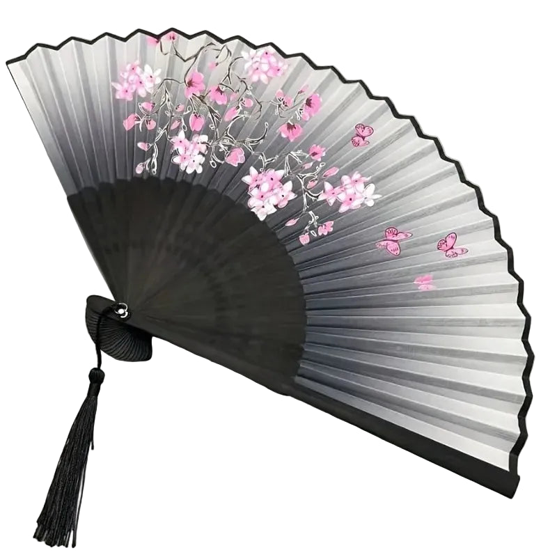 Paper Fan with Cherry Blossom Pattern – Vintage Floral Cherry Blossom Fan