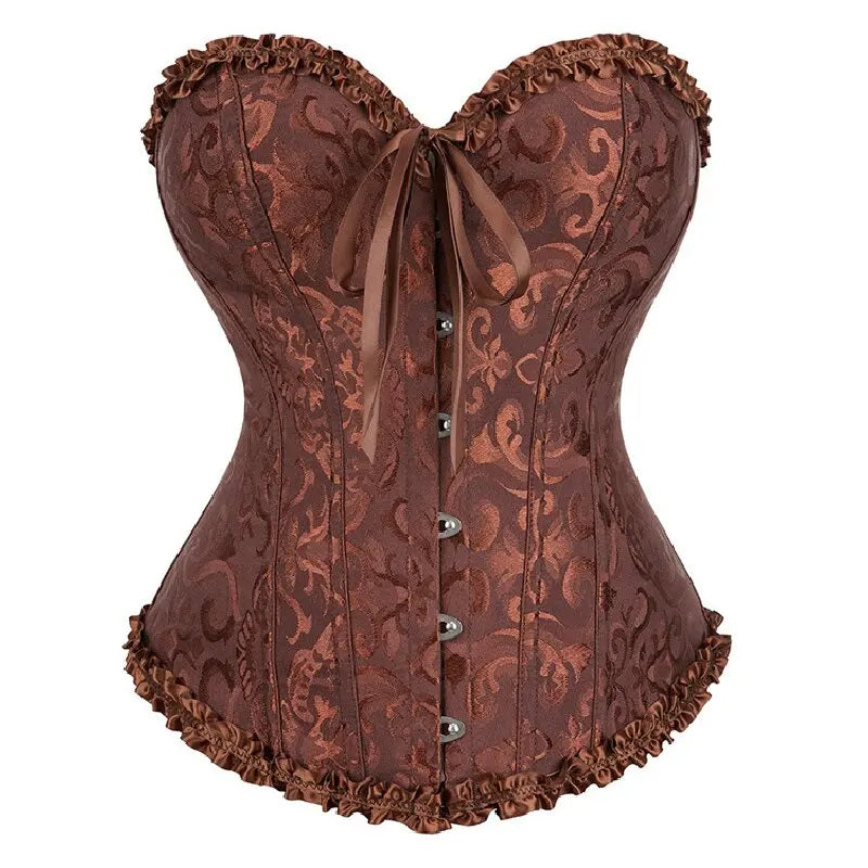 Viktorianisches Corsage-Korsett mit Blumen-Jacquard – Busk-Verschluss vorne