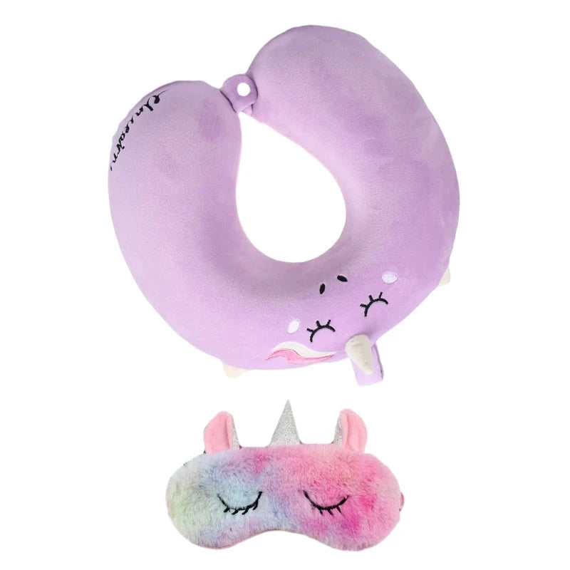Oreiller de voyage mémoire avec masque yeux – Motif licorne - LSDLBoutique