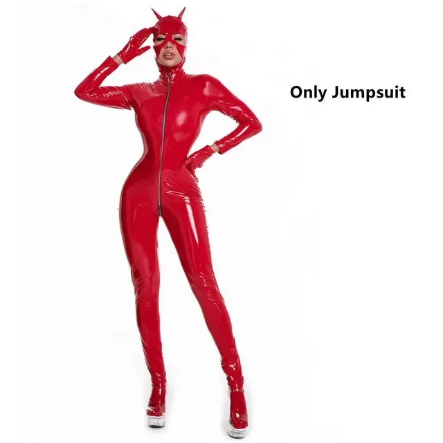 Combinaison intégrale similicuir – zip entrejambe – Style 1 - Rouge A | Les Secrets de Léa
