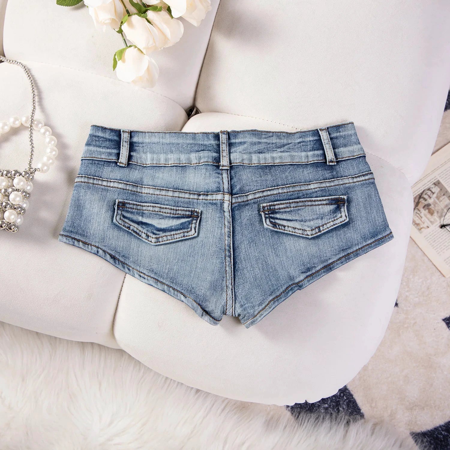 Short En Jean Femme Déchiré Taille Basse Rivets Y2K - LSDLBoutique