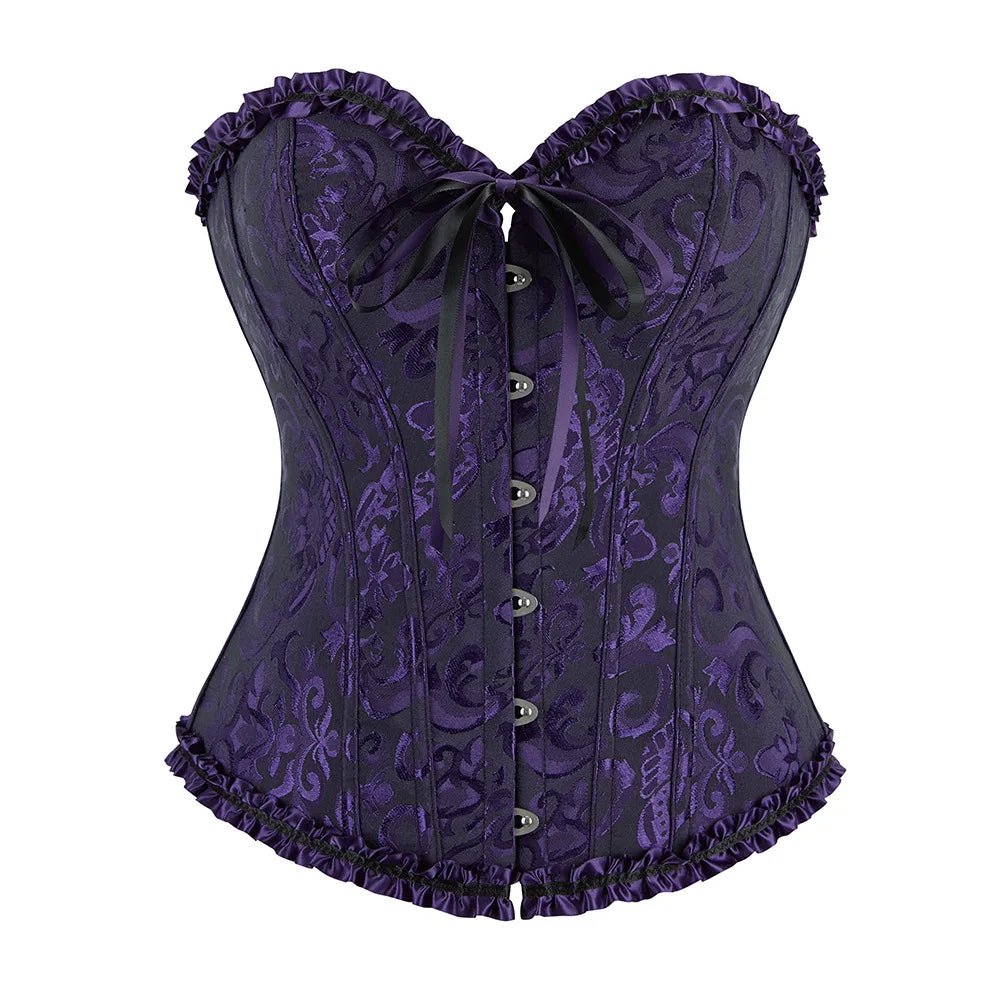Viktorianisches Corsage-Korsett mit Blumen-Jacquard – Busk-Verschluss vorne