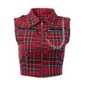 T-shirt court sans manches à carreaux femme – Zip frontal - LSDLBoutique