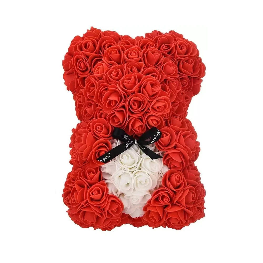 Ourson en roses éternelles avec boîte – 25 cm - LSDLBoutique