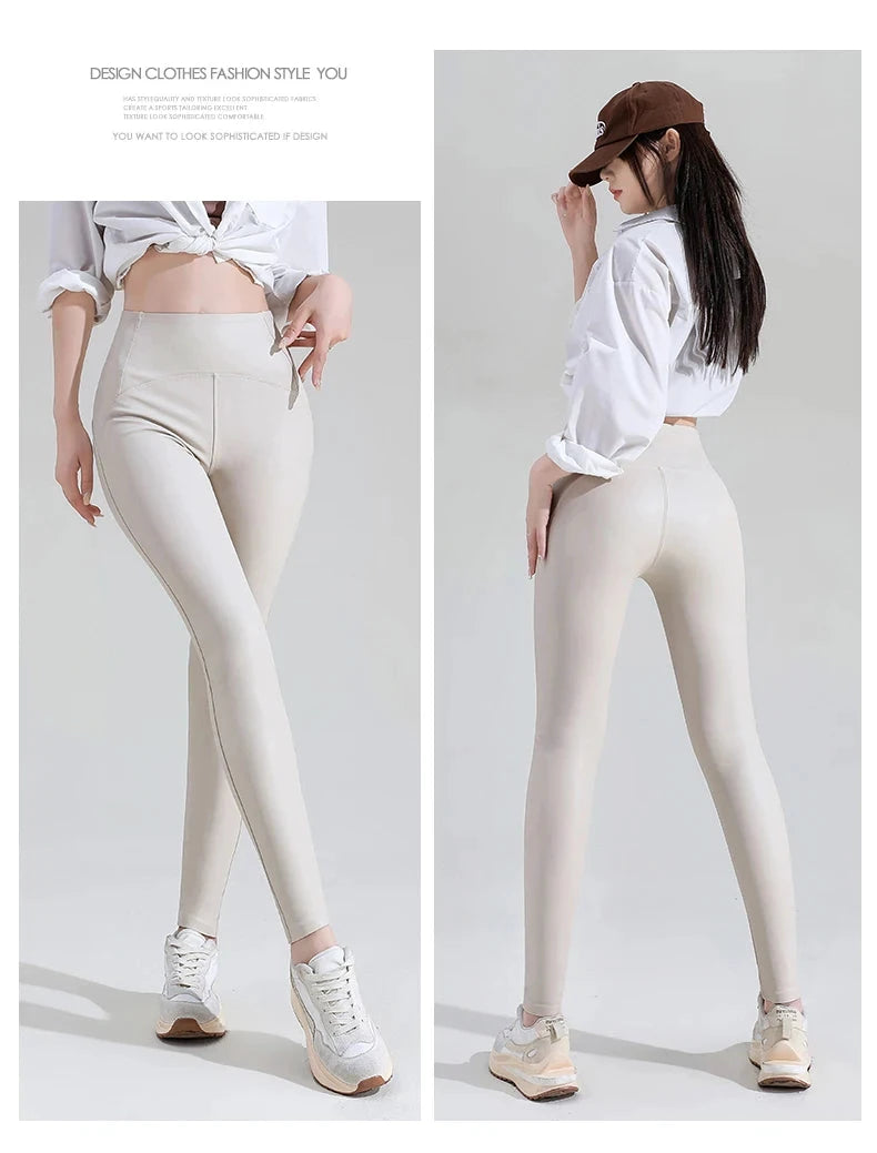 High-Waisted PU Leather Leggings – Snake Print