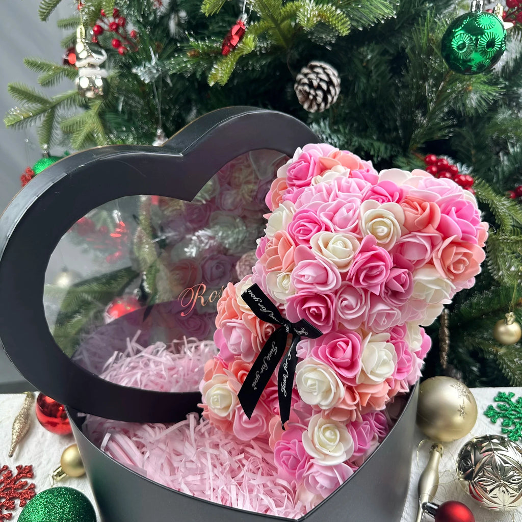 Les Secrets de Léa – Teddybär aus ewigen Rosen mit Schachtel – 25 cm