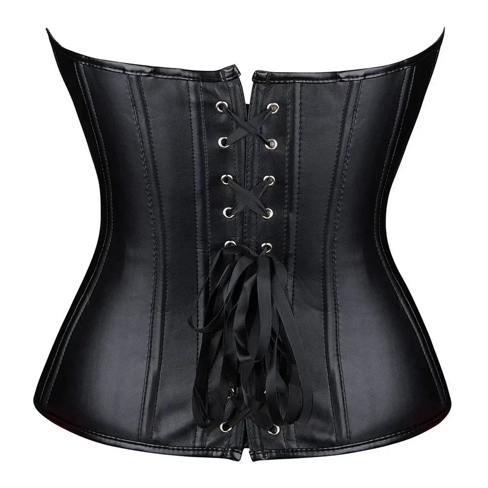 Corselet simili cuir brillant zippé – Laçage, décolleté cœur – vue 3 | Les Secrets de Léa
