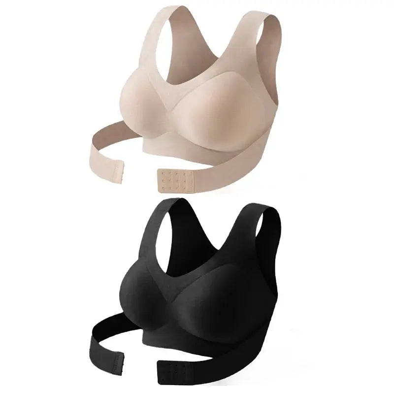 Bralette correcteur de posture push-up croisé, beige et noir (2 modèles), sans couture, large bande et agrafes