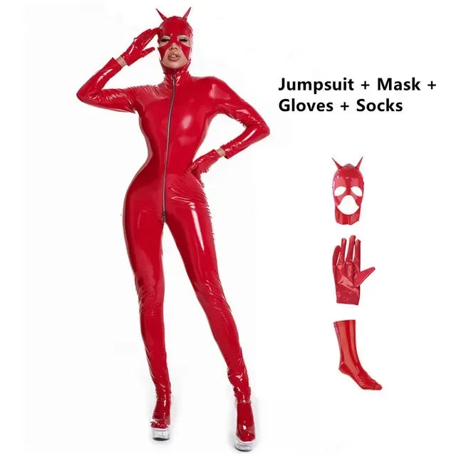 Combinaison intégrale similicuir – zip entrejambe – Style 1 - Rouge B | Les Secrets de Léa