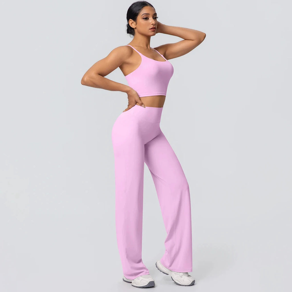 Women's Backless Sports Top and High-Waisted Pants Set