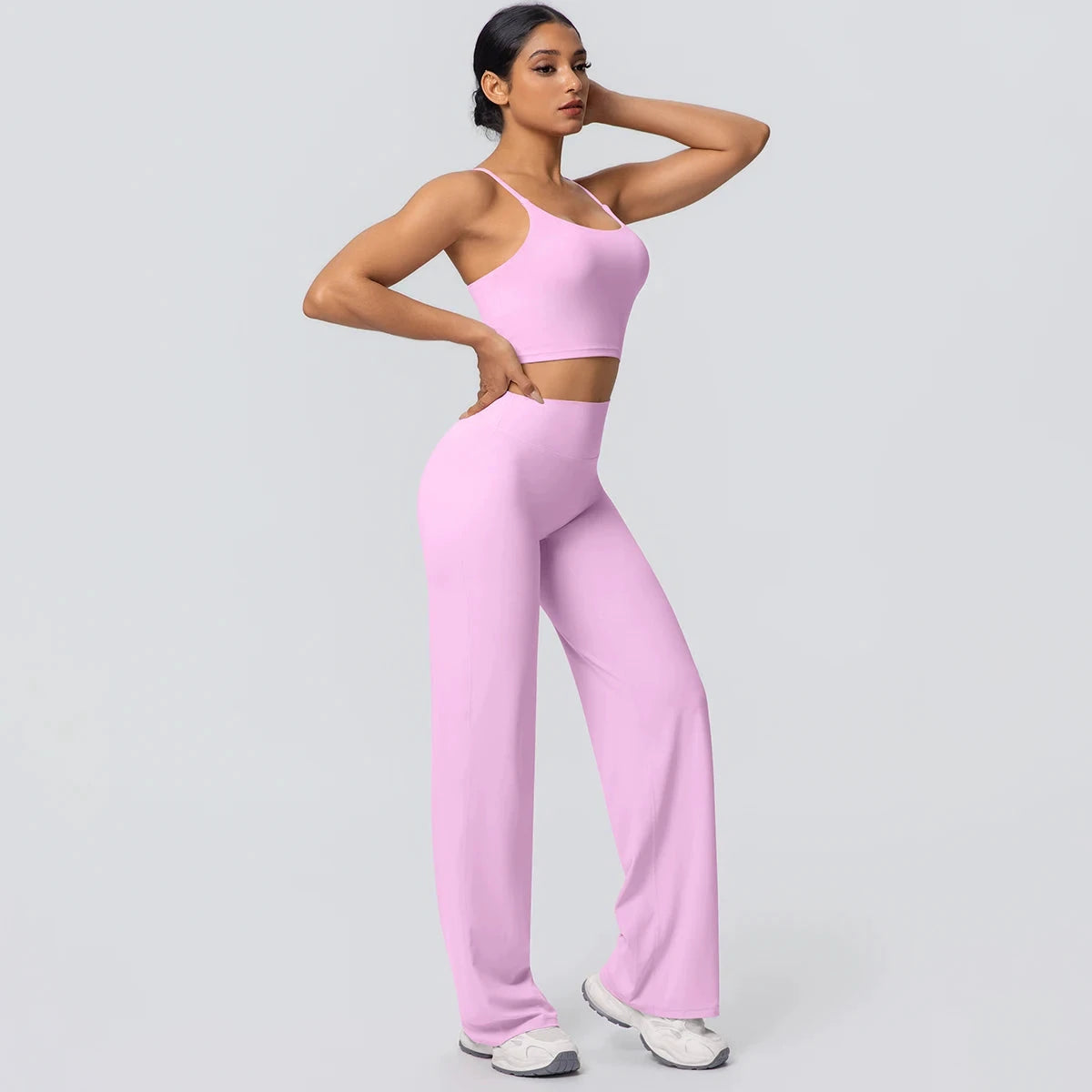 Women's Backless Sports Top and High-Waisted Pants Set
