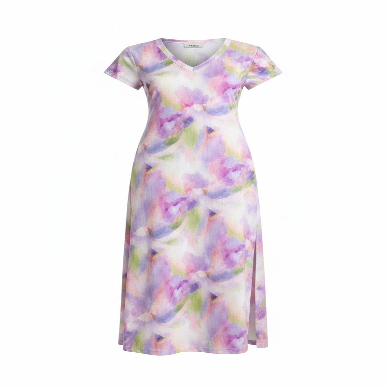 Robe longue bohème florale – Col en V, manches courtes, fente latérale