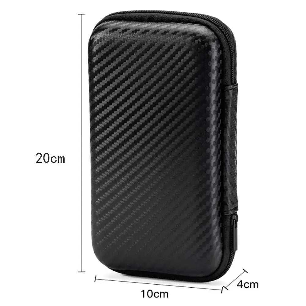 Etui de transport rigide EVA noir, zip, texture carbone, LSDLBoutique, 20×10×4 cm