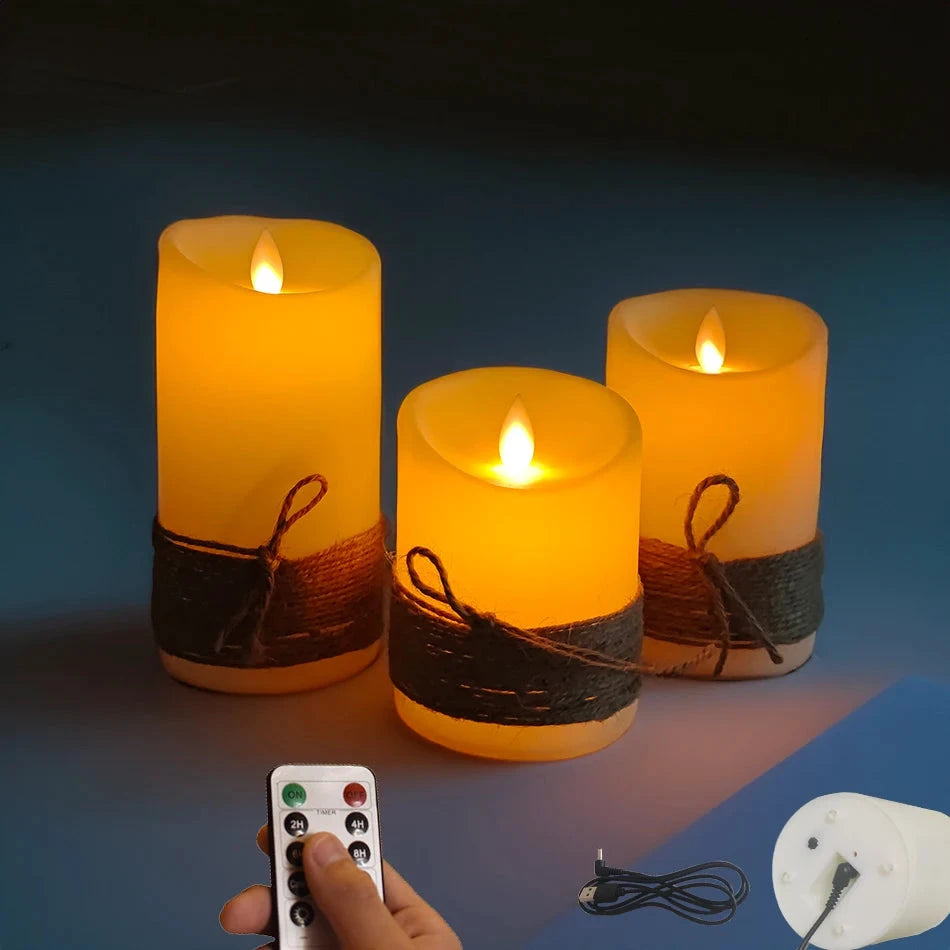 Bougies LED Sans Flamme USB Télécommande Ensemble 3 Pièces - LSDLBoutique