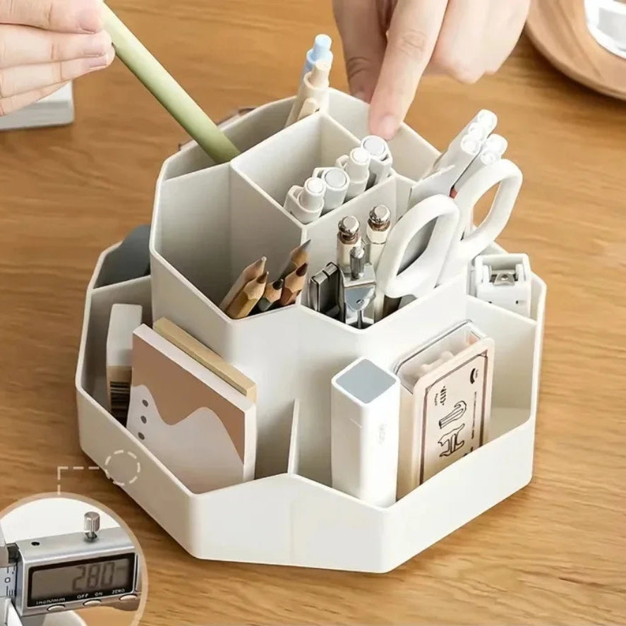 360° Rotating Desk Organizer – Multi-Compartment Pen Holder