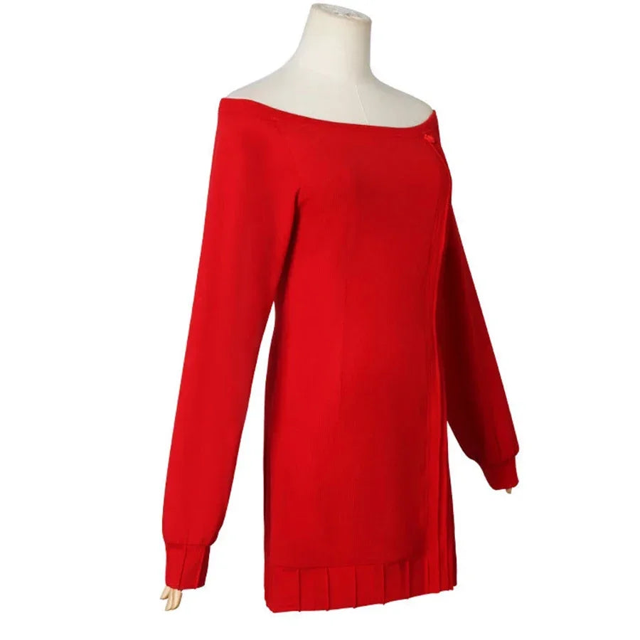 Anime spy x family Yor Forger Cosplay Costumes Red Sweater Dress Suit Casual Wear Black Braid… – vue 2 | Les Secrets de Léa