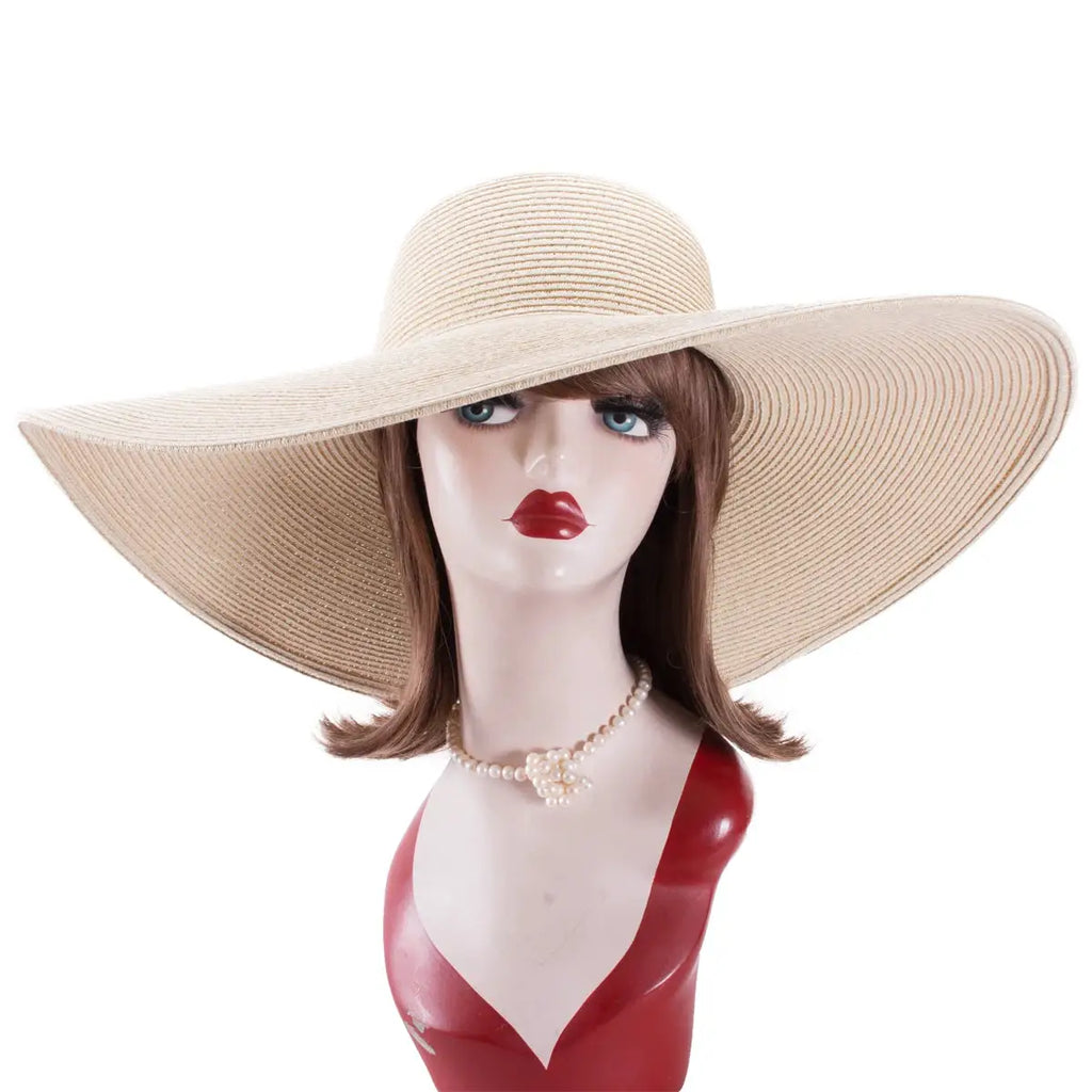 Chapeau de paille pliable à large bord Lawliet A330, beige, accessoire mode en paille