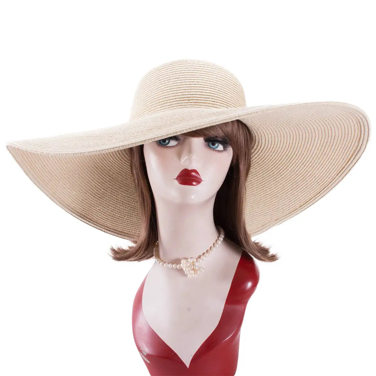 Chapeau de paille pliable à large bord Lawliet A330, beige, accessoire mode en paille
