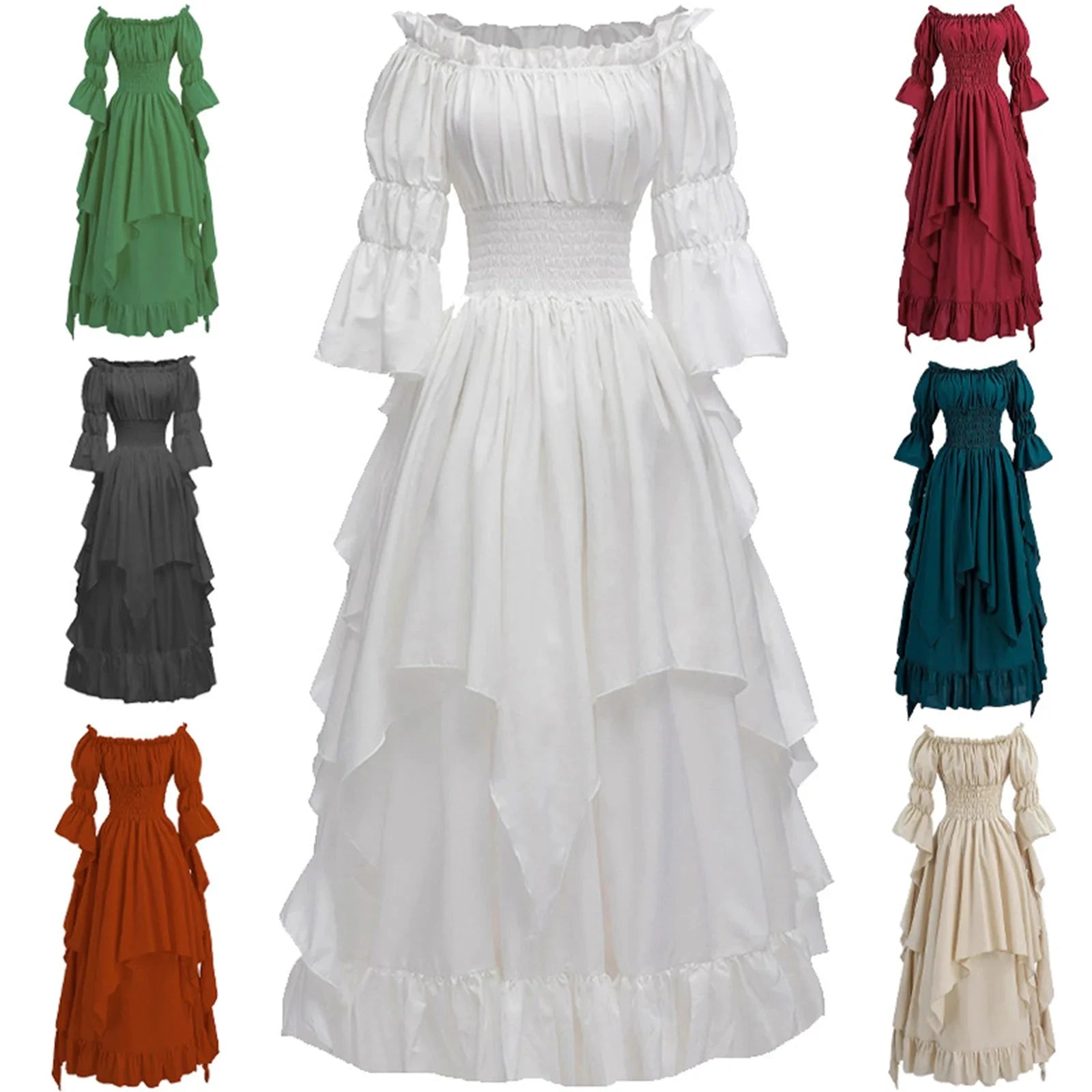 Robe longue style médiéval manches longues encolure élastique - LSDLBoutique