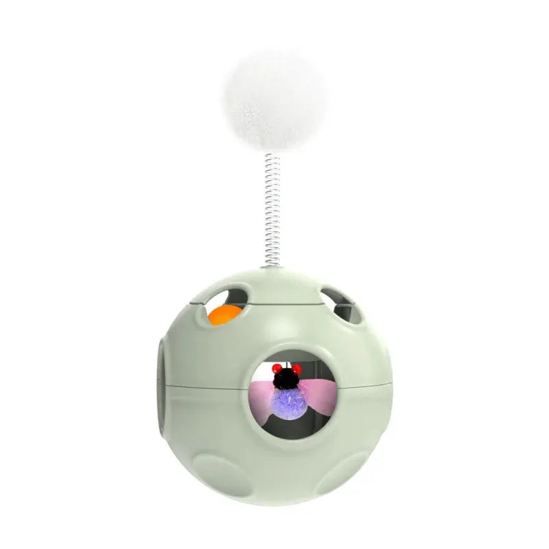 Jouet interactif pour chats d'intérieur, sphère gris clair à trous avec ressort et peluche blanche