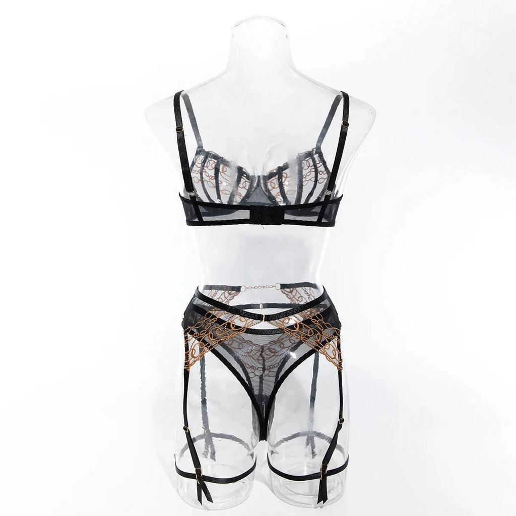 Les Secrets de Léa – Ensemble lingerie 4 pièces dentelle brodée – Katia - LSDLBoutique