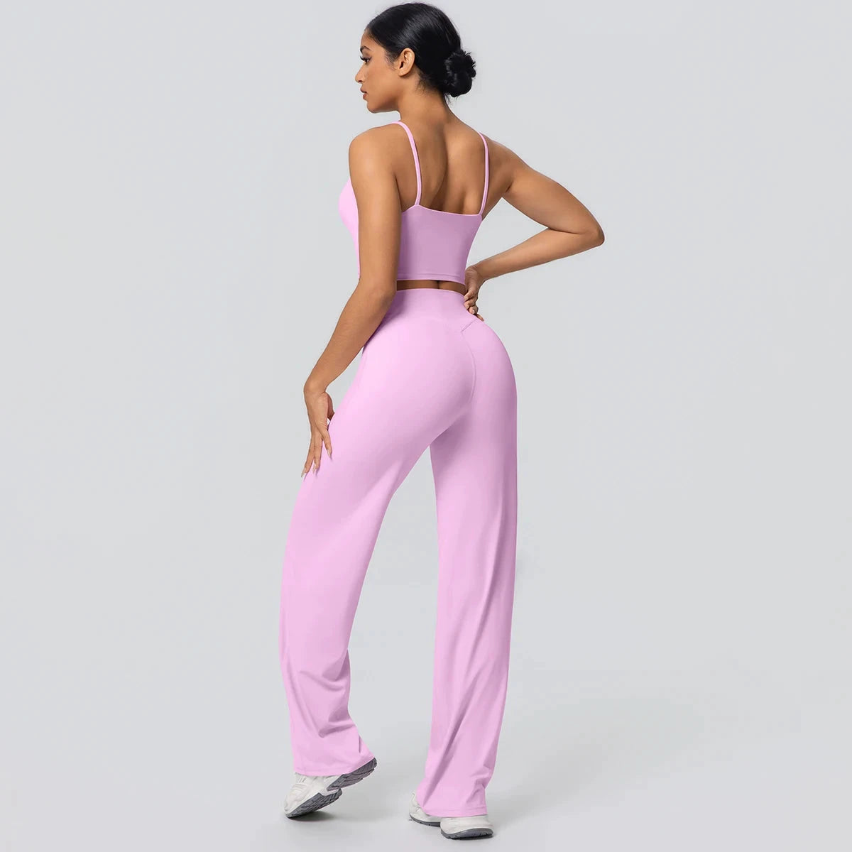Women's Backless Sports Top and High-Waisted Pants Set