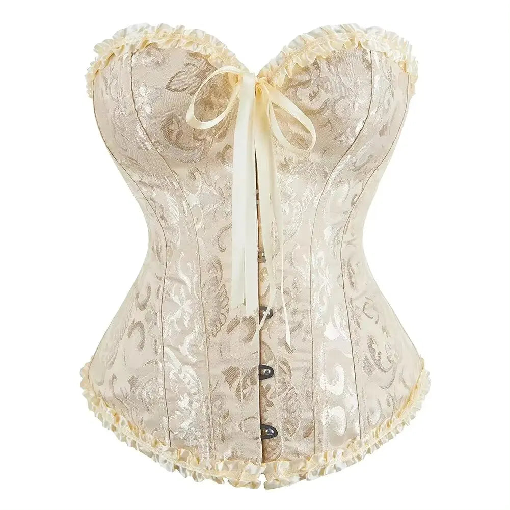 Viktorianisches Corsage-Korsett mit Blumen-Jacquard – Busk-Verschluss vorne