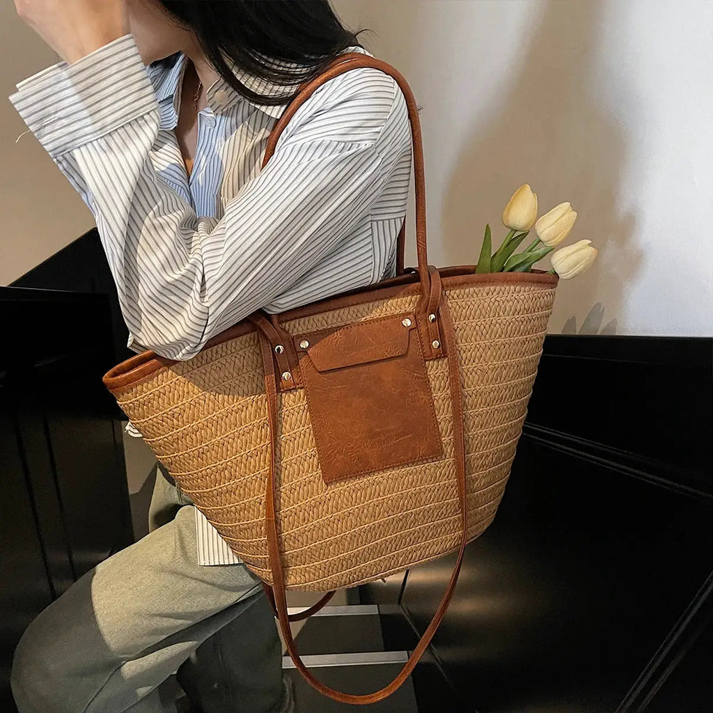 Sac cabas de plage en paille tressée - LSDLBoutique