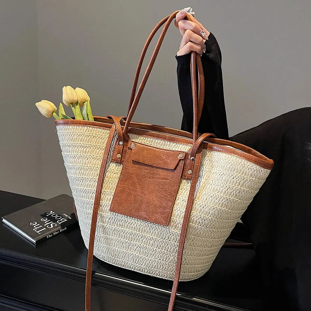 Sac cabas de plage en paille tressée - LSDLBoutique