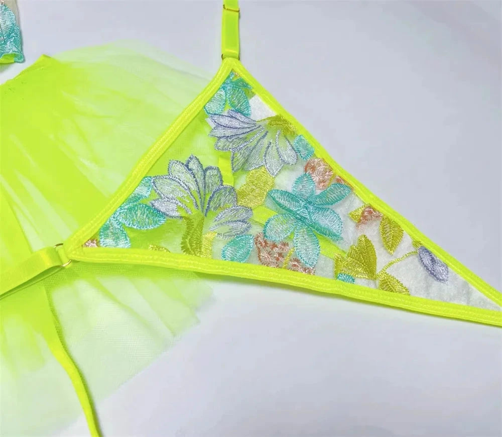 Les Secrets de Léa – Ensemble lingerie maille transparente florale – Béryl - LSDLBoutique