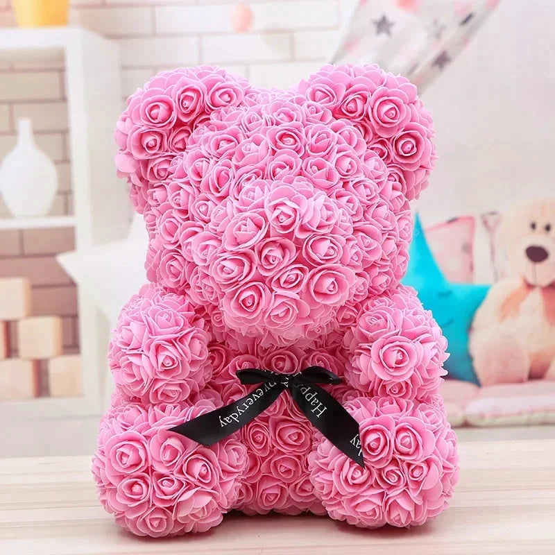 Ourson en roses éternelles avec boîte – 40 cm - LSDLBoutique